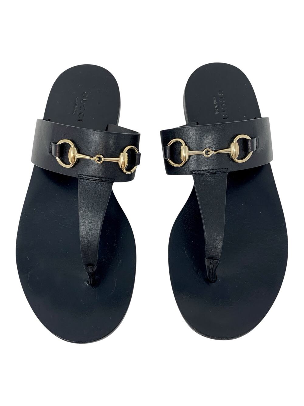 Gucci Horsebit Black Leather Thong Flat Sandals EU 36 Made in Italy